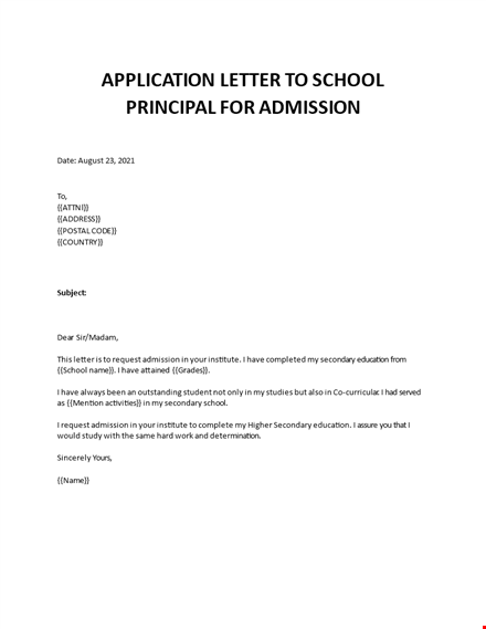 admission request letter to principal template