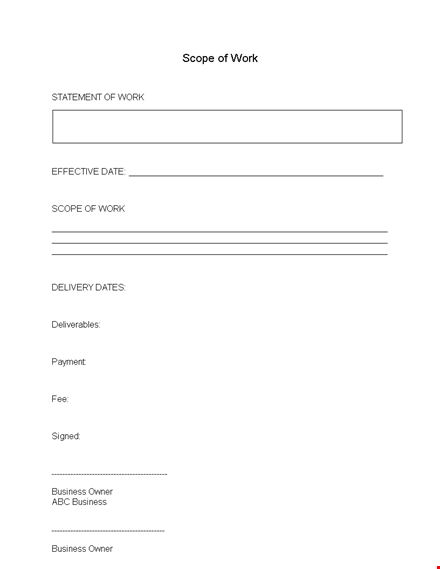effective scope of work template for business: statement and scope included template