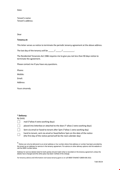 termination of tenancy agreement letter format template