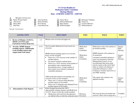 medication safety committee meeting minutes template template