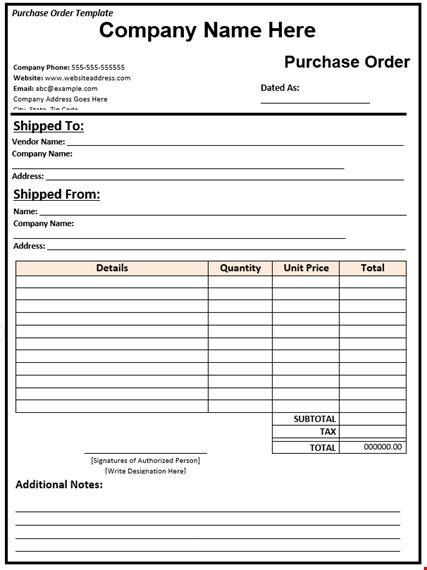 create a company purchase order - simple and fast template
