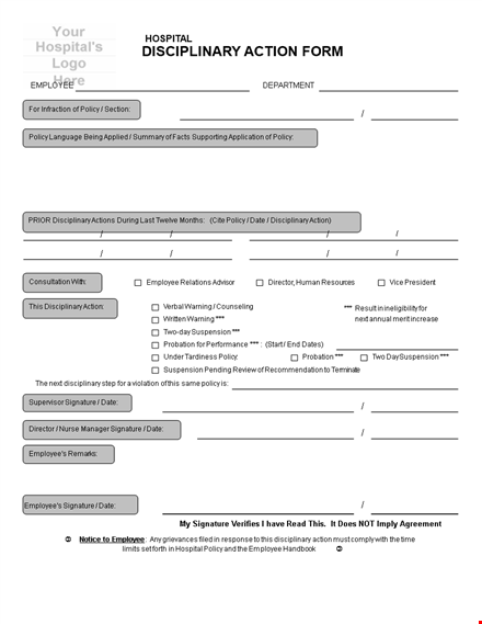 hospital disciplinary action form template