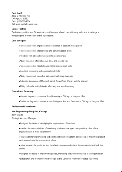 strategic account manager resume template