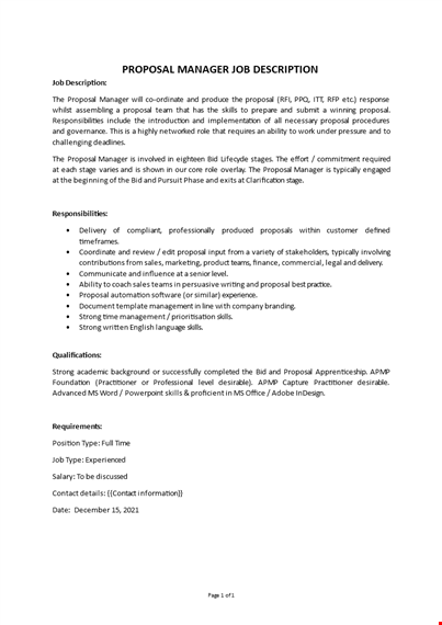 proposal manager job description template