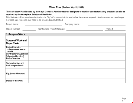 work plan template template