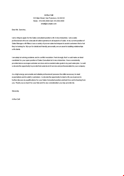 sales consultant cover letter template