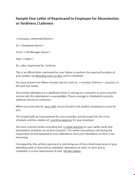 letter of reprimand - attendance issues | effective reprimand letter template