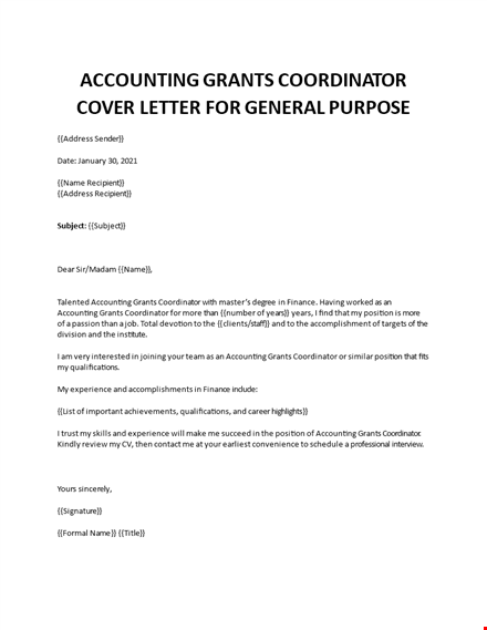 grants coordinator cover letter template