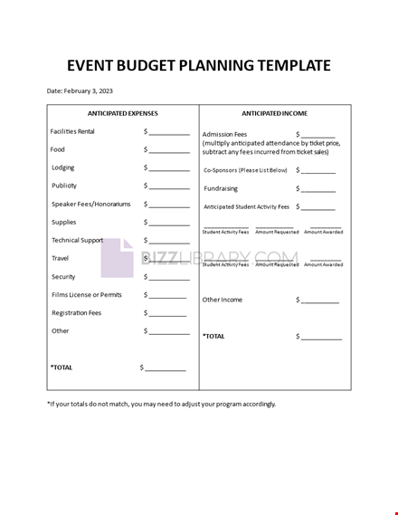 event budget planning template
