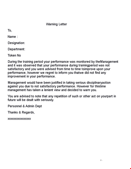 professional warning letter for poor performance template