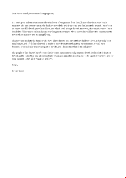 church ministry resignation letter template