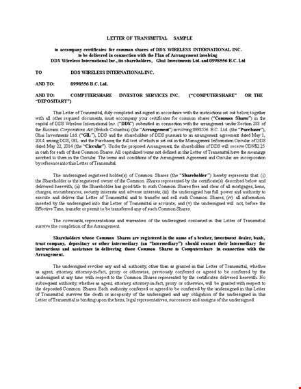 shareholder letter of transmittal template - easily transfer shares template