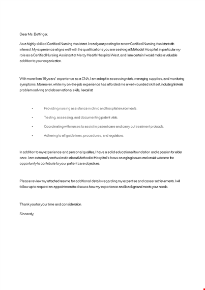 nursing assistant application letter template