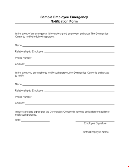emergency notification form for gym employees template