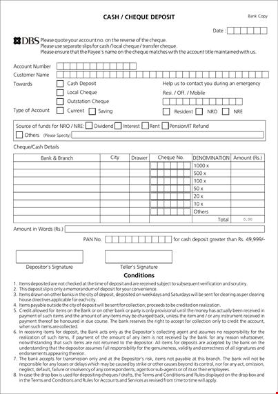 deposit slip template - easily record cheque and deposit items template