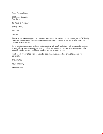 professional letter of introduction for trading | company | praveen template