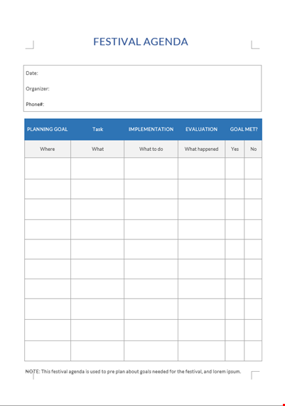 festival agenda a4 template