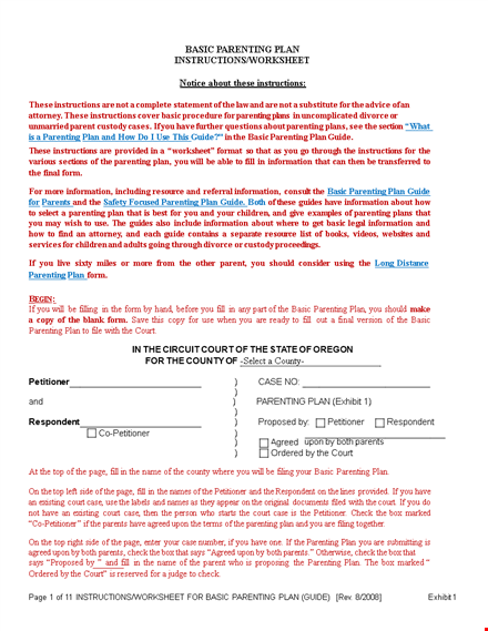 create a comprehensive parenting plan template template