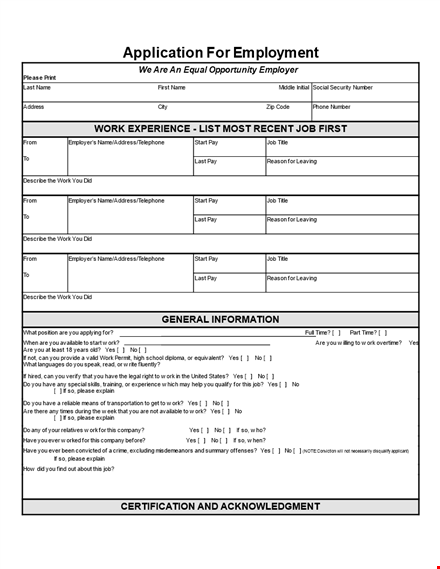 simple job application form in pdf | download free company employment form template
