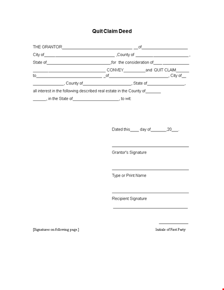 print, sign, and party - quit claim deed template template