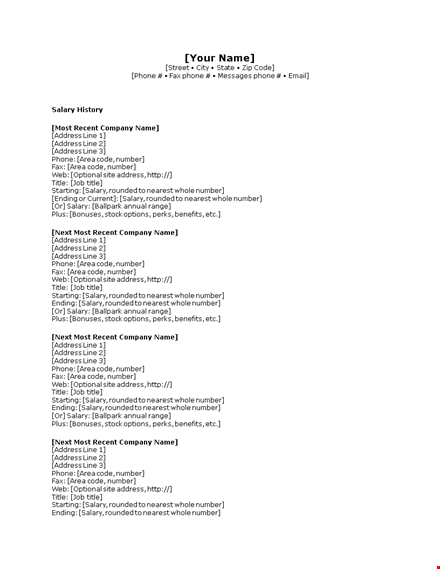 salary history template - track your salary history with ease template