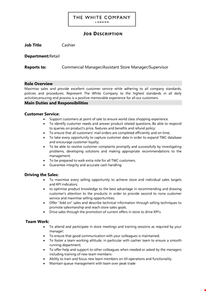 cashier retail job description template