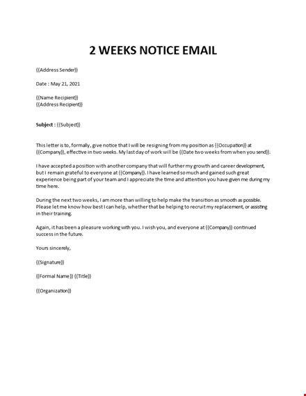 2 weeks notice email template