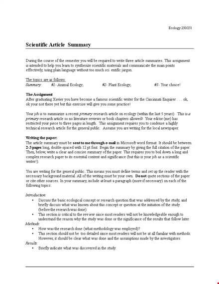 science article summary template template