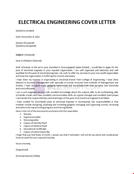 electrical engineering cover letter template