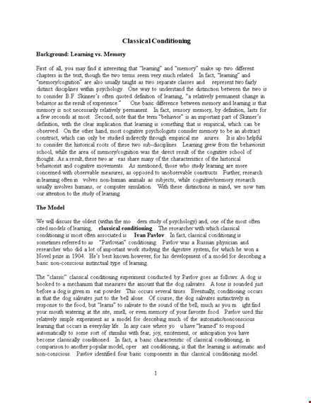 classical conditioning model template