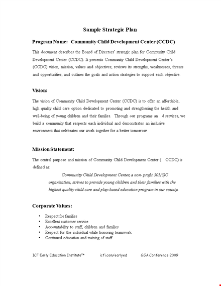 sample strategic plan for education: staff, child development, and accreditation template