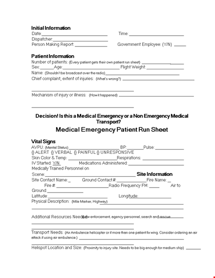 patient run sheet template template