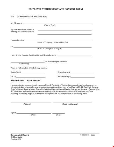 generic employment verification form template