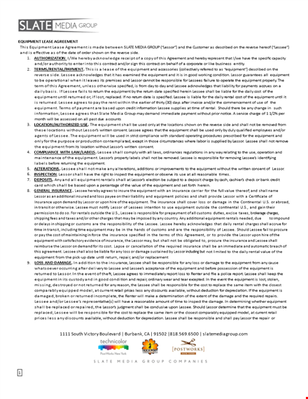 equipment lease agreement template template