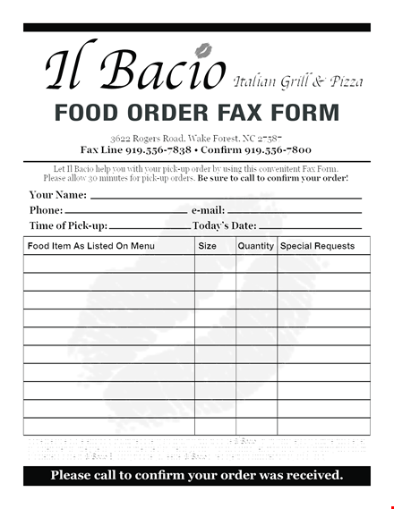 food order bacio delivery form pdf template template