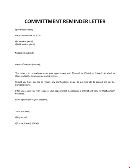 committment reminder letter template