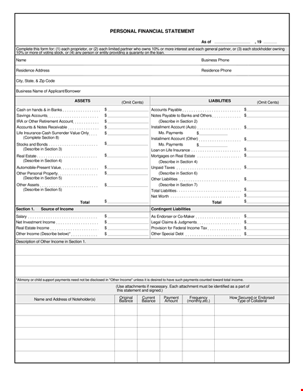 download personal financial statement template - manage your income & expenses efficiently template