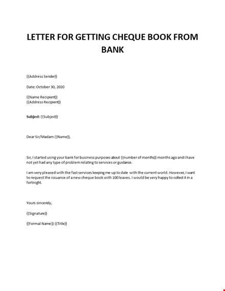 cheque book request letter template