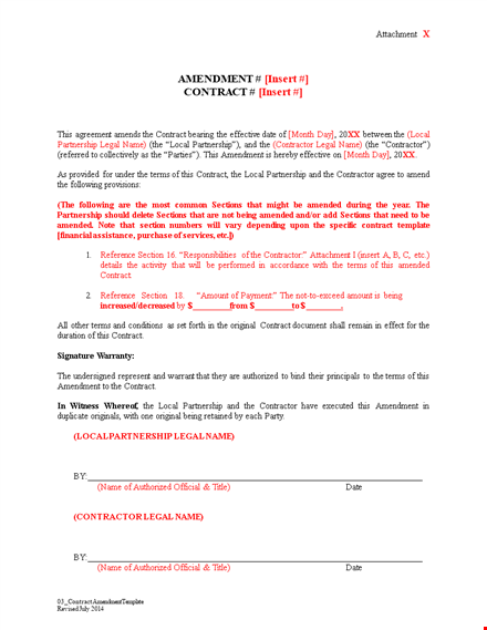 contract amendment: modify your agreement with local contractor and partnership template