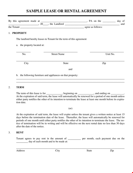 lease rental agreement template