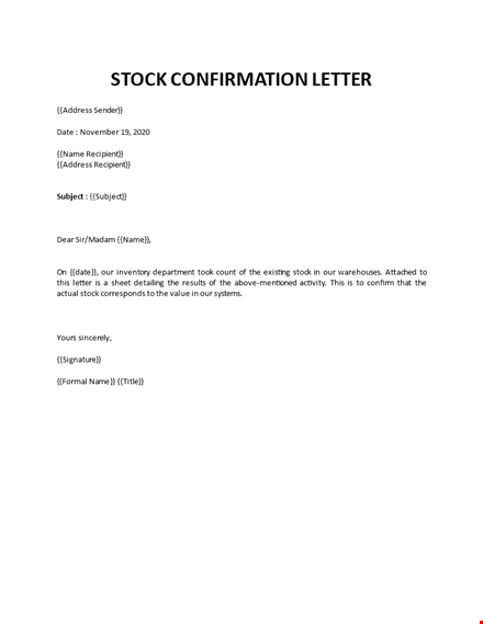 stock confirmation letter template