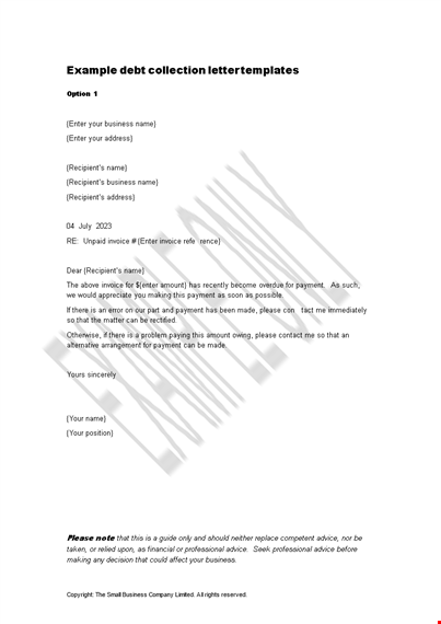 collection of debt letter template template