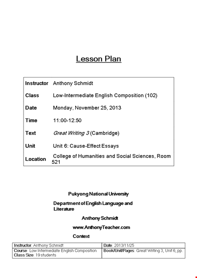 college essay lesson plan: supporting students in understanding cause and effect with connectors template