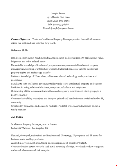 intellectual property manager resume template