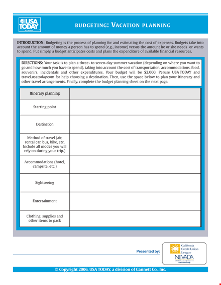 travel itinerary and budget template pdf template