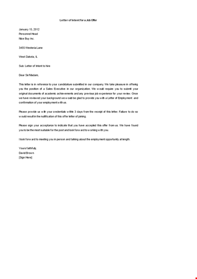 job offer letter of intent template