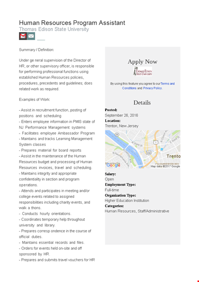 human resources program assistant job description template