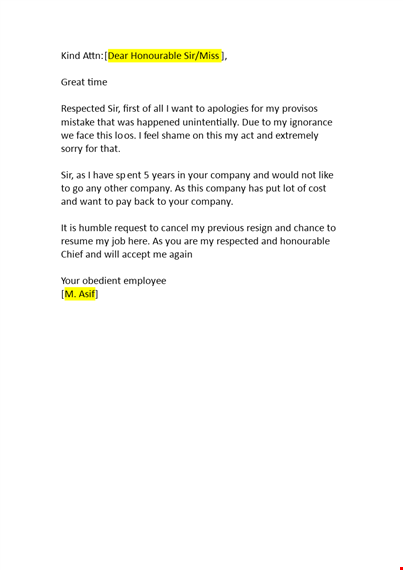 apology application letter to my boss for rejoining template