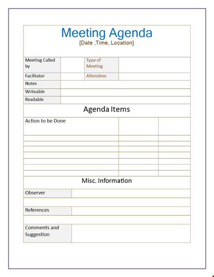 effective meeting agenda template for productive discussions template