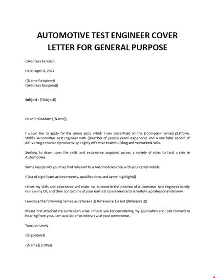 test engineer cover letter  template